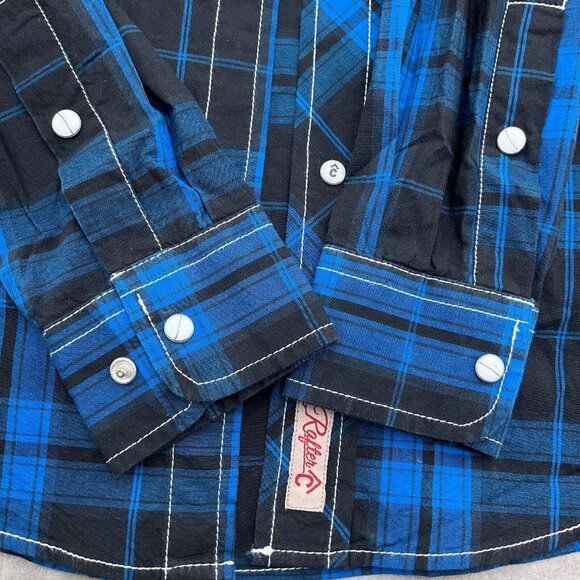 Cavender Rafter C Shirt Men Small Blue‎ Black Plaid Flex 45 Snap Cowboy Western - Picture 4 of 11